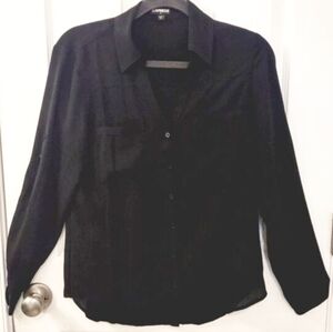 Express Portofino Button Down Dress Shirt Black Size S